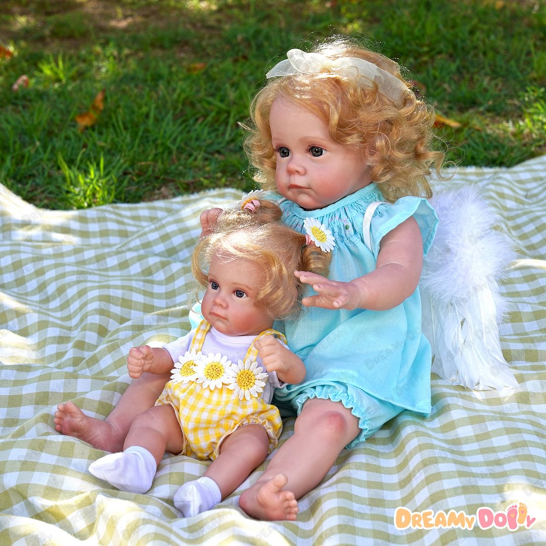 [2 Doll Set]'Summertime' Realistic Baby Girl Doll with Blond Hair Daisy and Emma 2 Doll Set