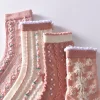 3D Jacquard Pink Flower Medium Tube Women Socks