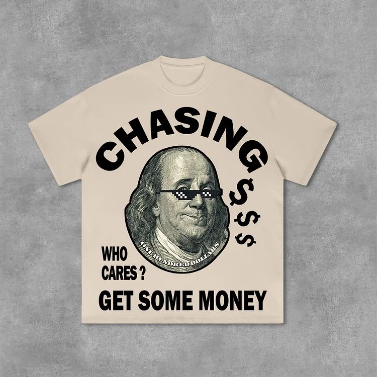 Vintage Chasing Money Graphic Print Cotton T-Shirt SOPULA