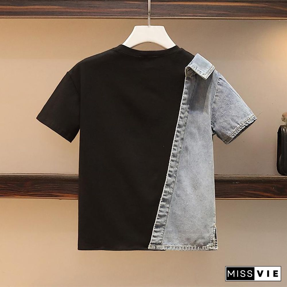 Fashion Colorblock Denim Two-Piece Set P11536