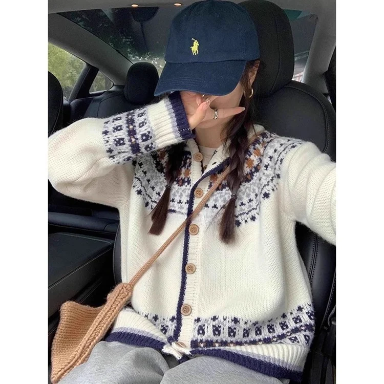 Athvotar Athvotar And Winter Retro Fair Island Sweater Coat Female White Jaccupy Milk Fufu Soft Glutinous Outer Knitted Shirt Top