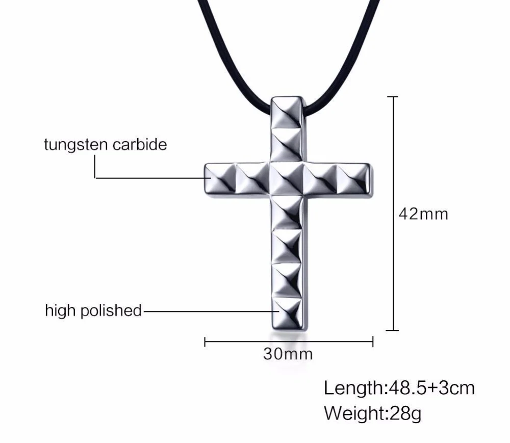 Women's Or Men's Choker Necklaces in Silver-Color Tungsten Carbide Cross Pendant Black Rope Cord Chain Necklaces Men Fashion Jewelry Gifts For Mens And Womens