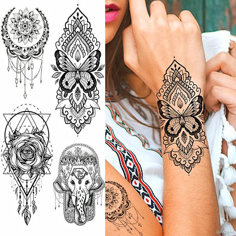 Watercolor Arm Letter Temporary Tattoos Sleeve English Word Lip Print Feather Decorate Realistic Fake Body Women Totem Sticker