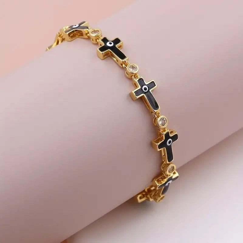 Minimalist Cross Copper 18k Gold Plated Zircon Bracelets In Bulk