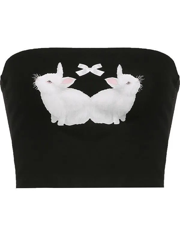 Churchf Women's Clothing Ins Wind 2024 Summer New Rabbit Print Pattern Sexy Hot Girl Tsets Small Vest