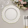 10 Pack | 10" Clear Plastic Dinner Plates Disposable Tableware Round With Gold Scalloped Rim