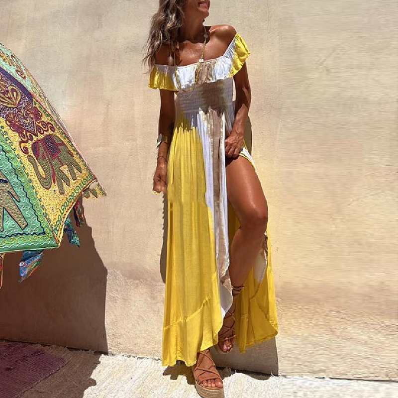 Vintage Tie-Dye Print Bohemian Sexy Backless Cutout Maxi Dress