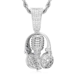 Iced Out Rock Music Headphone Microphone Pendant Hip Hop Necklace-VESSFUL
