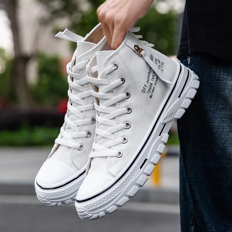 Men's Canvas Shoes High Top Flat Shoes for Men Black White Sneakers Non-slip Shoes Canvas Sneakers Sneakers for Men Casual Shoes
