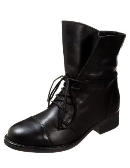 Custom Made Black Round Toe Lace up Short Boots |FSJ Shoes