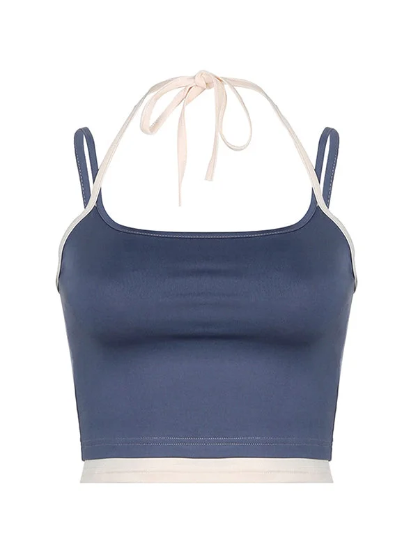 Brownm Blue Contrast Color Mock Two Piece Camisole