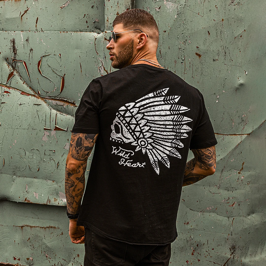 UPRANDY Skull Indian Headdress Printed Men's Casual T-shirt -  UPRANDY
