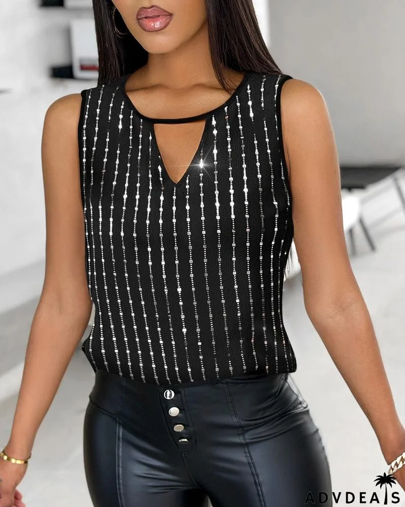 Sequin Keyhole Neck Tank Top