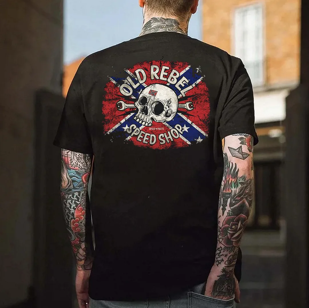 OLD REBEL SPEED SHOP Skull&Wrench Print Men's T-shirt