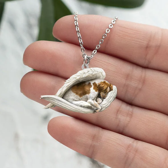 Brittany Spaniel Sleeping Angel Stainless Steel Necklace