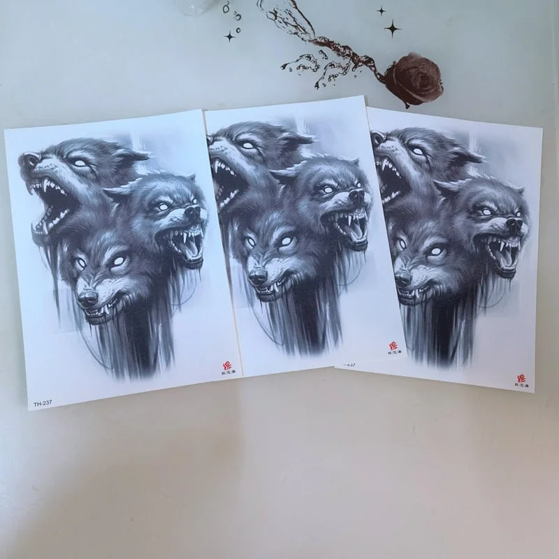 Wolf Totem Tattoo Stickers Waterproof and Sweat Lasting Men Women Personality Fake Tattoo Flower Arm Chest Art Temporary Tattoo