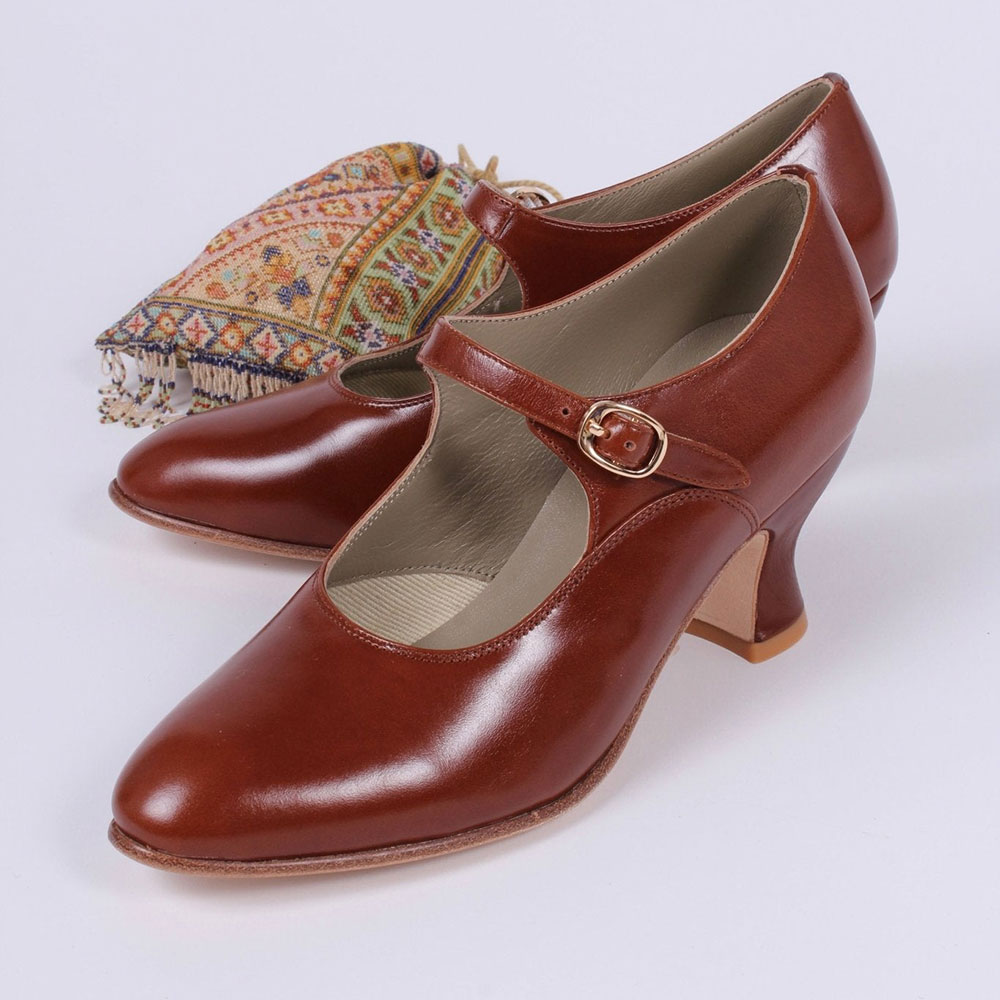 Elegant Faux Leather Brown Round Toe Heeled Mary Janes with Buckle Nicepairs