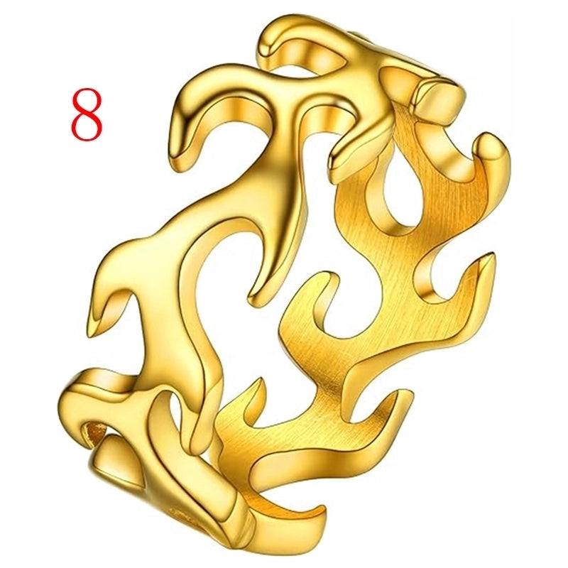 Hip-Hop Punk Flame Solid Color 316L Stainless Steel Cutting Gold Plated Silver Plated Men’s Rings