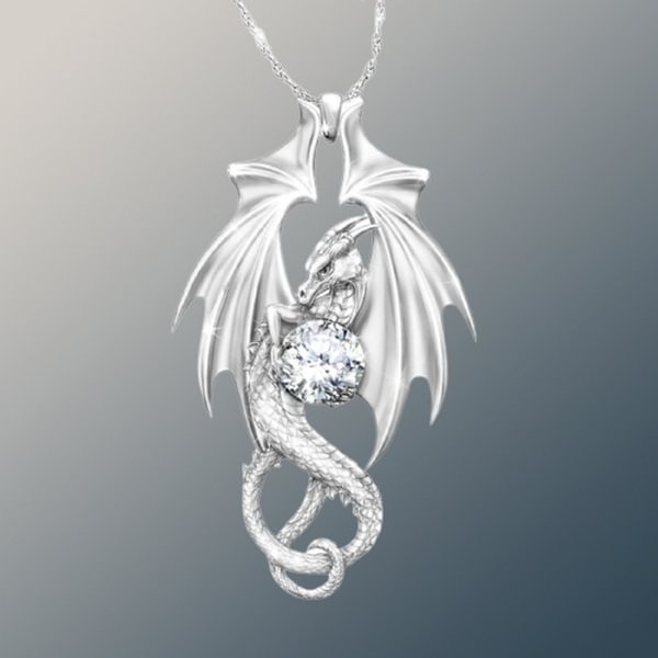 Fashion Luxury Women's 925 Silver Platinum Icy Crystal Dragon Pendant Necklace Exquisite Hand-carved Silver Dragon Necklace Unique Personality Vintage Necklace Fashion Silver Accessories Holiday Birthday Anniversary Gifts Jewelry for Women - Shop Trendy Women's Fashion | TeeYours