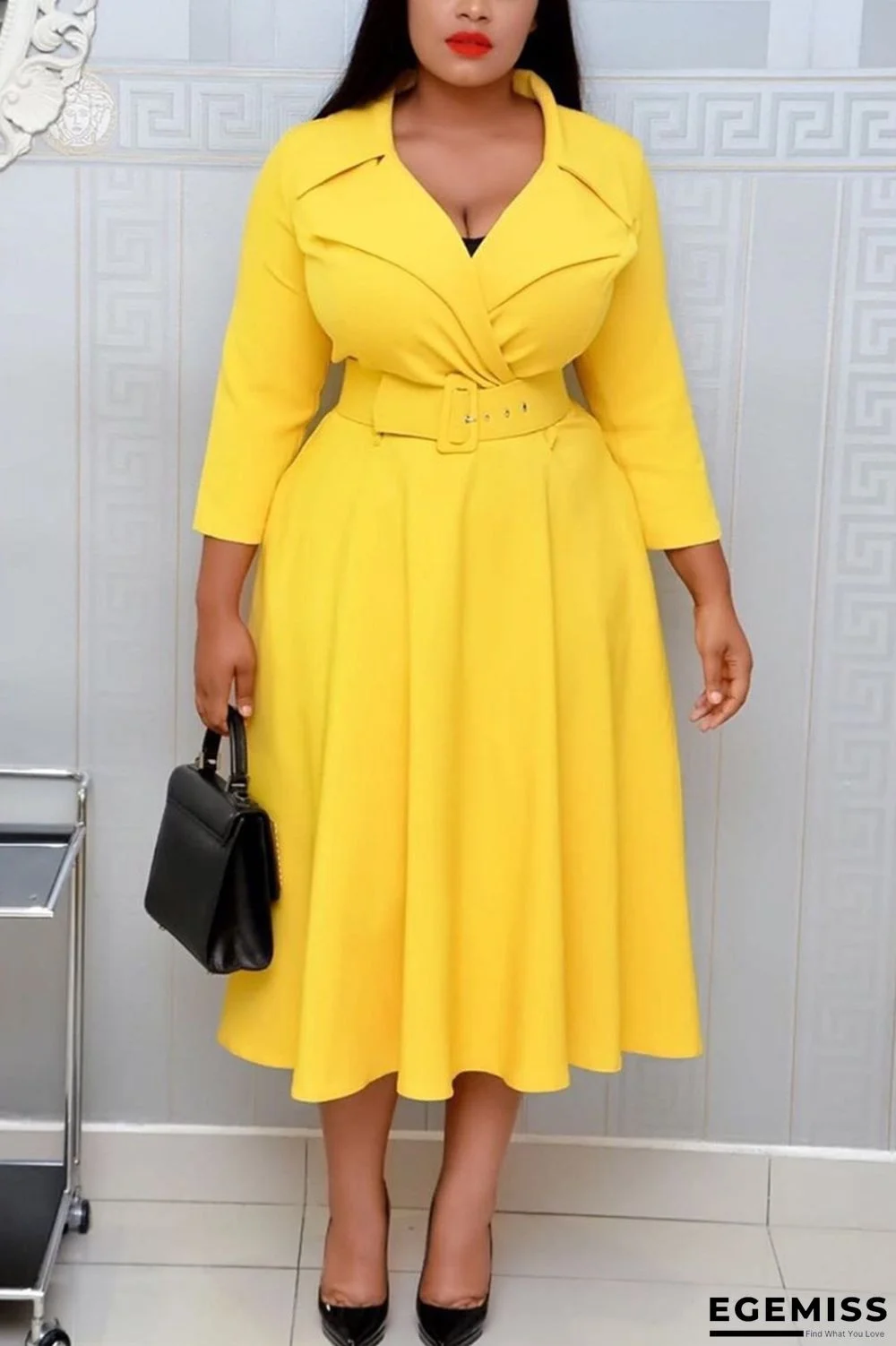 Yellow Fashion Sexy Long Sleeve Dress | EGEMISS