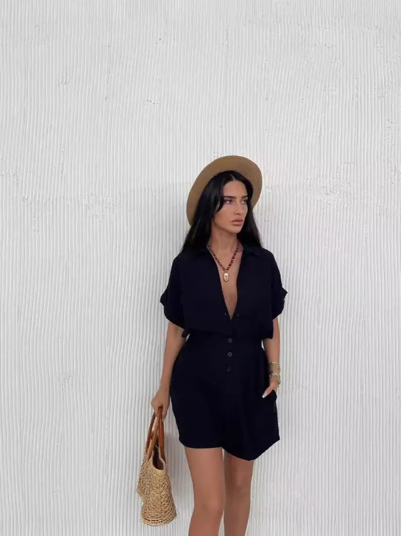 Nigikala Nigikala Women's Clothing 2025 Solid Color Short Sleeve Leisure Loose-Fitting Shorts Set Women