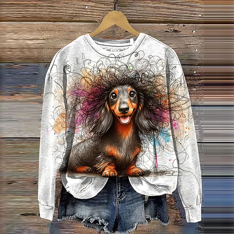 Cute Dachshund Art Print Casual Sweatshirt