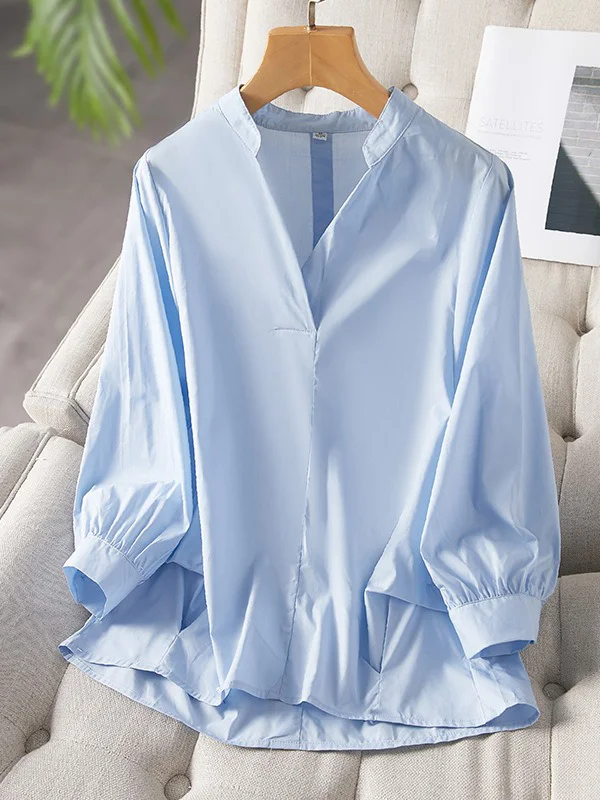 Urban Stand Collar Solid Color Blouse Top