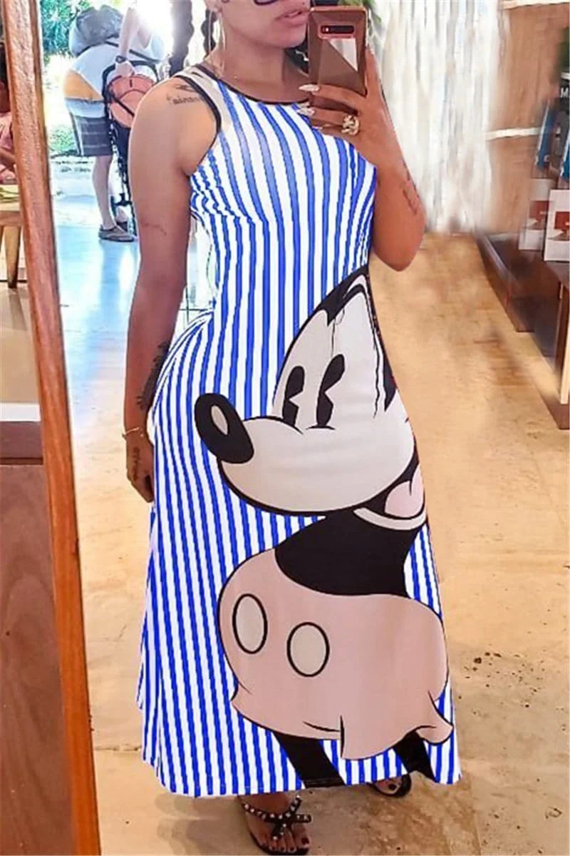 Fashion Striped Cartoon Printed Dress