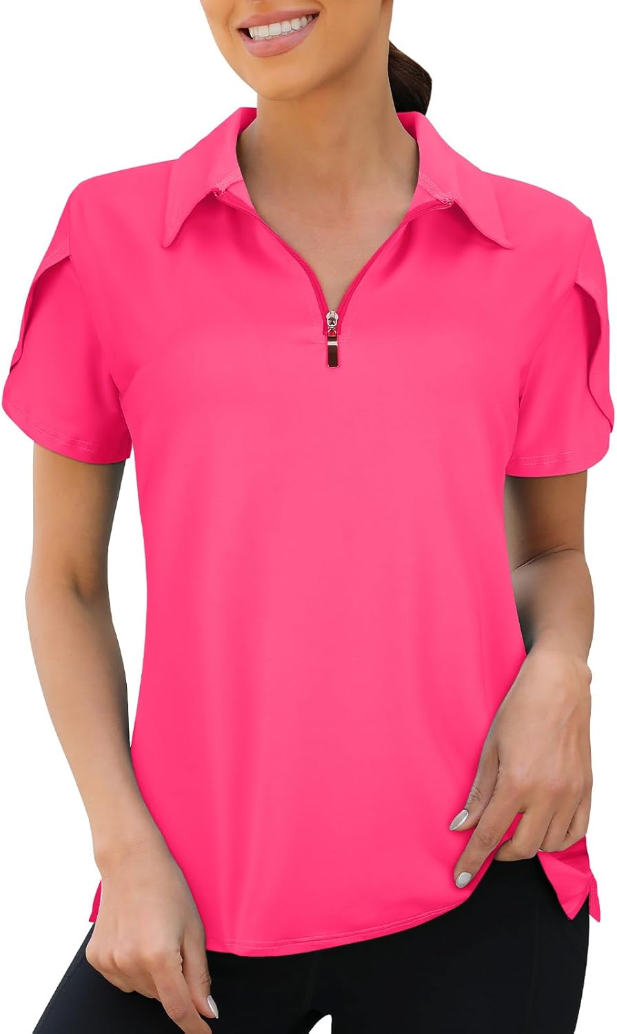 Womens Golf Polo Shirts 1/4 Zip Up Overlap Short Sleeve Quick Dry Workout Tops