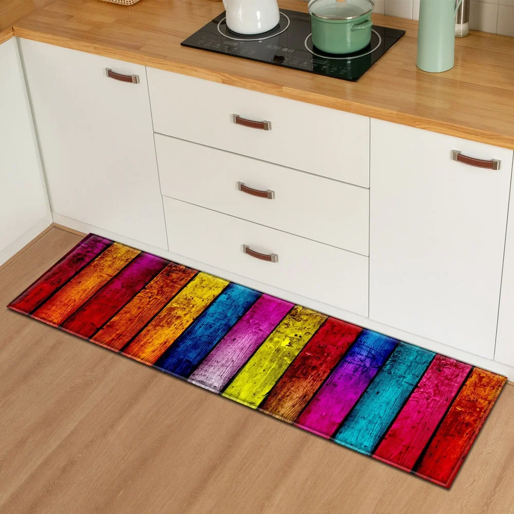 Wood Grain Kitchen Mat Entrance Doormat Home Hallway Floor Decoration Bedroom Living Room Carpet Bathroom Non-slip Absorbent Rug