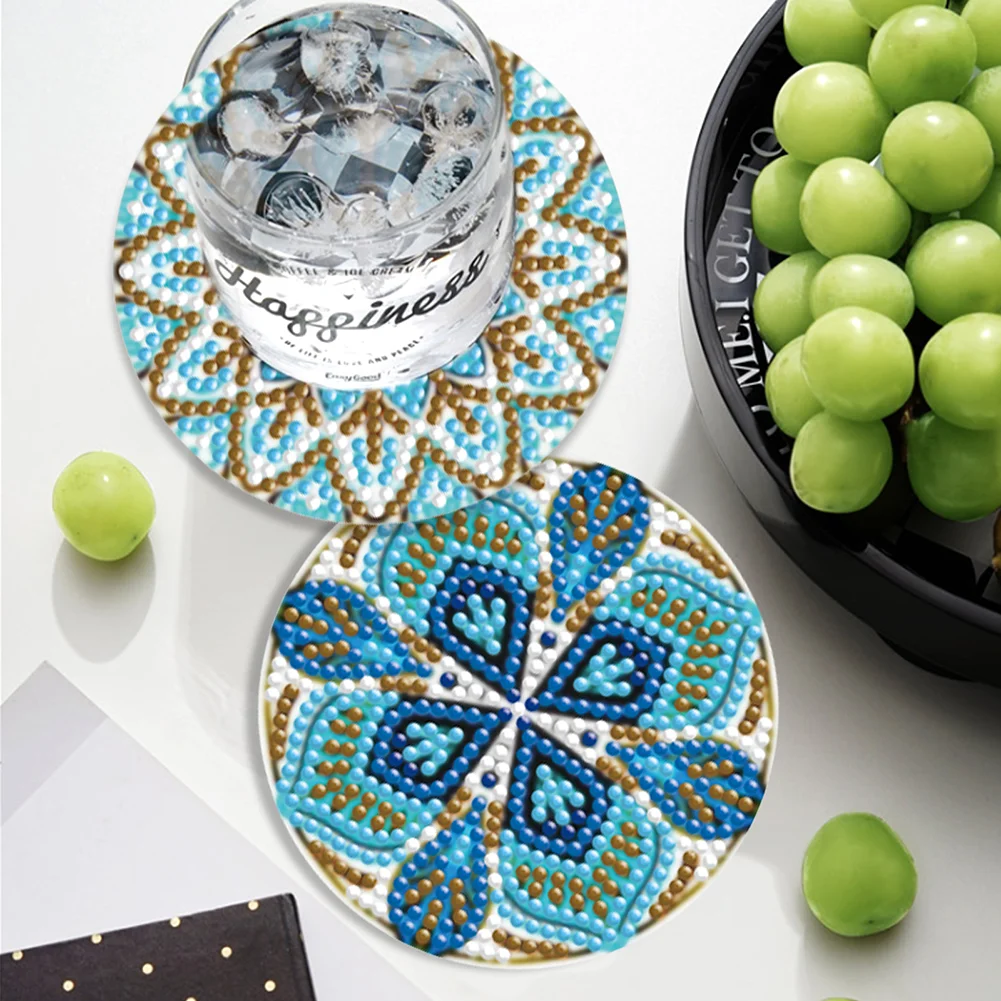 6pcs DIY Mandala Diamond Crafts Coasters with Holder Wooden DIY Coaster