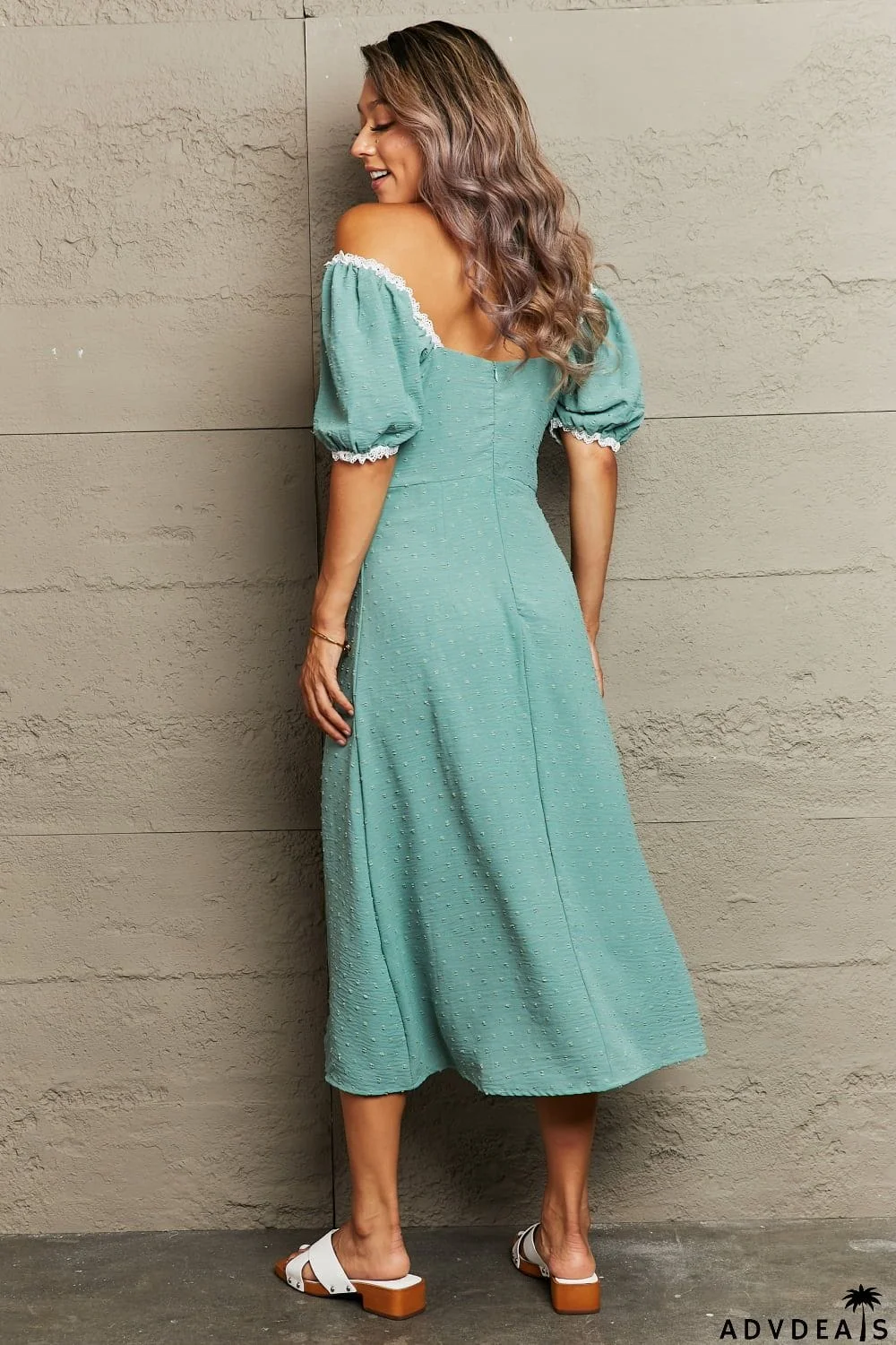 Swiss Dot Slit Off-Shoulder Dress