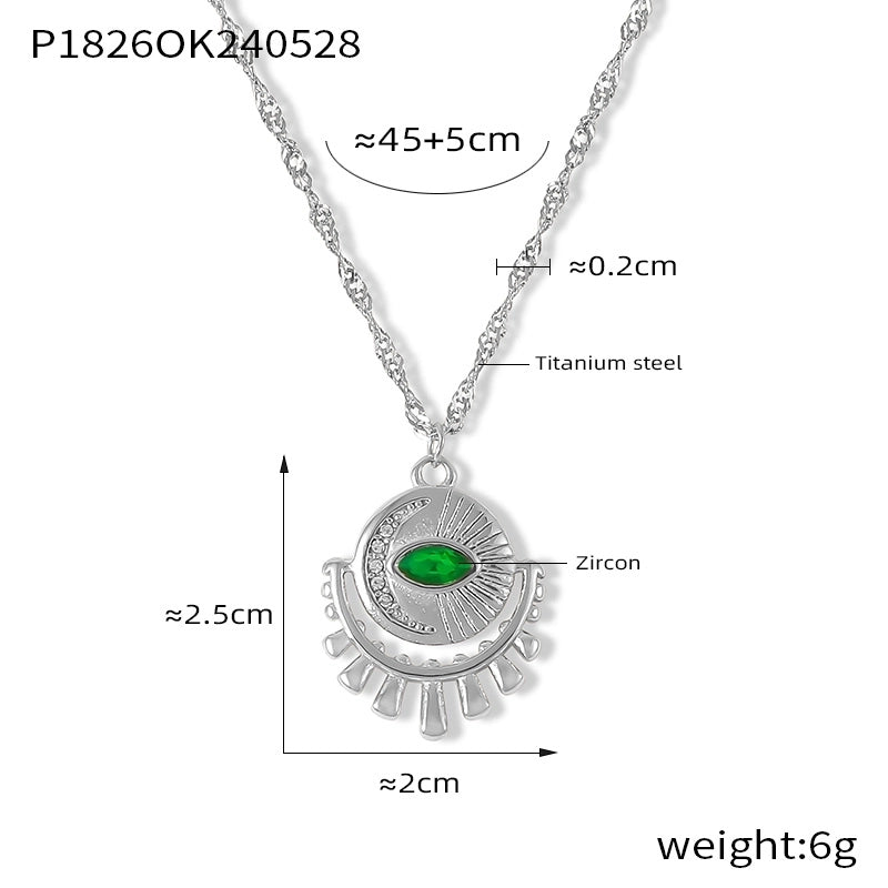 Retro Minimalist Round Eye 304 Stainless Steel Zircon 18K Gold Plated Inlay Pendant Necklace