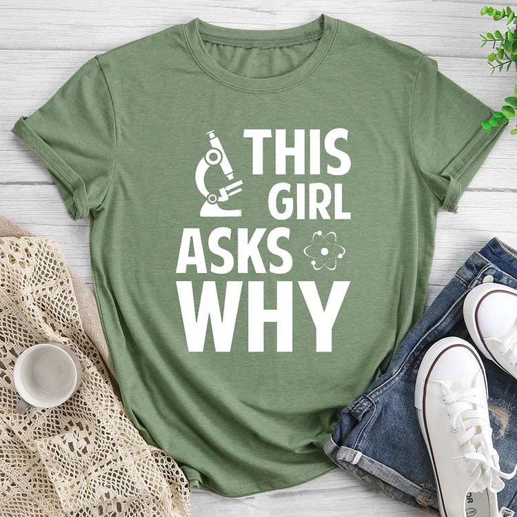 This girl ask why  Round Neck T-shirt