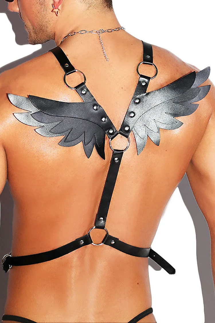 PU Leather Wings Adjustable Buckle Straps Clothing Body Harness