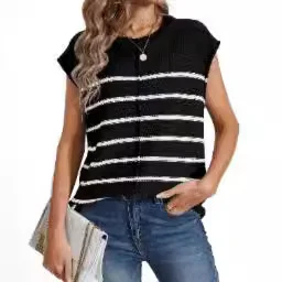 Wongn Wongn Women's Knit Sweater Vest Sleeveless Jumper Striped Seam Bone Stitching Casual Women's Top