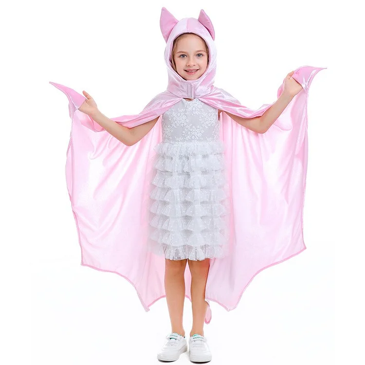 Pink Bat Halloween Costume Kids Hooded Cloak Costumes For Girls-elleschic