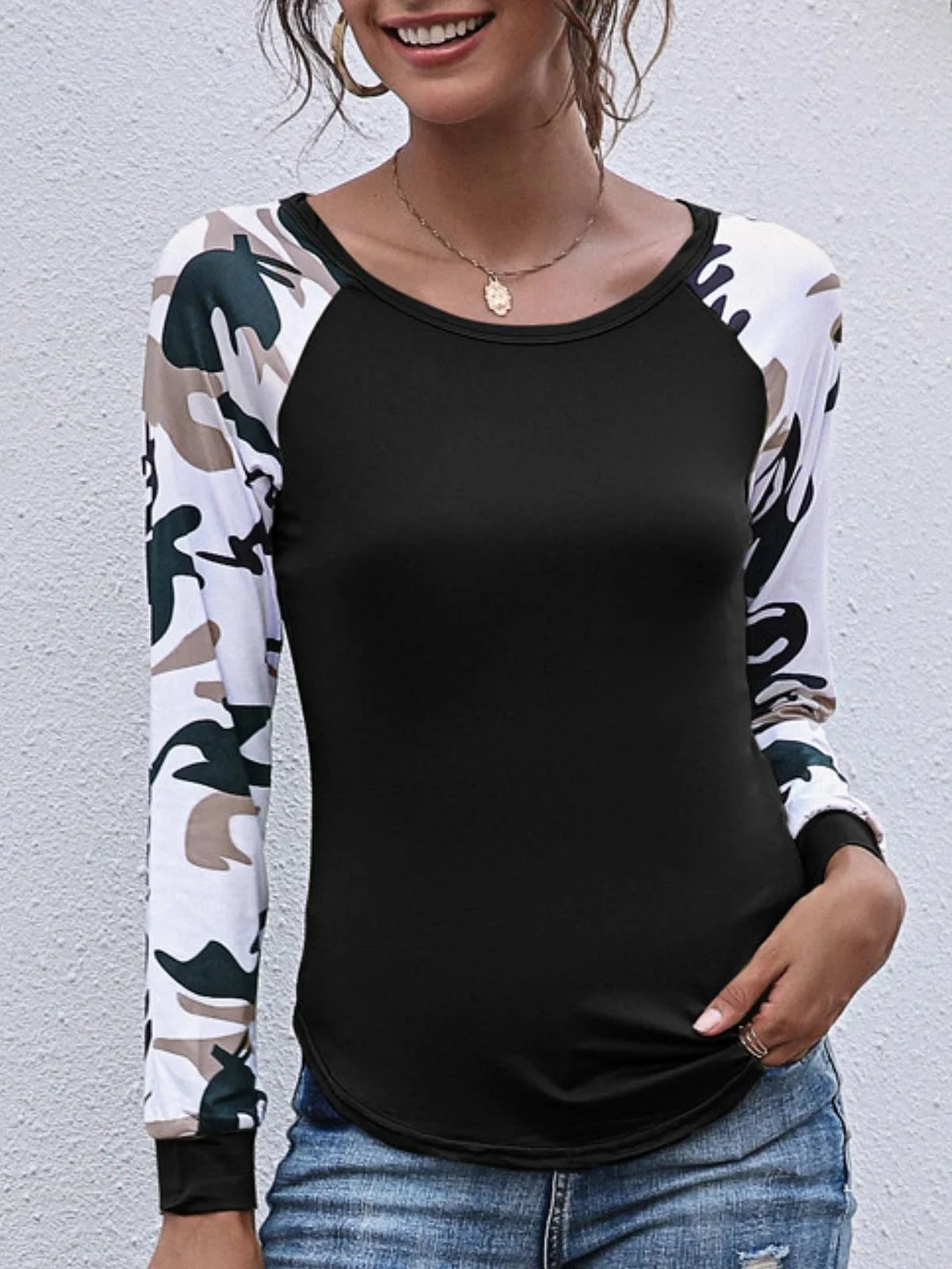 Casual Long Sleeve Floral-Print Camo Shirts & Tops