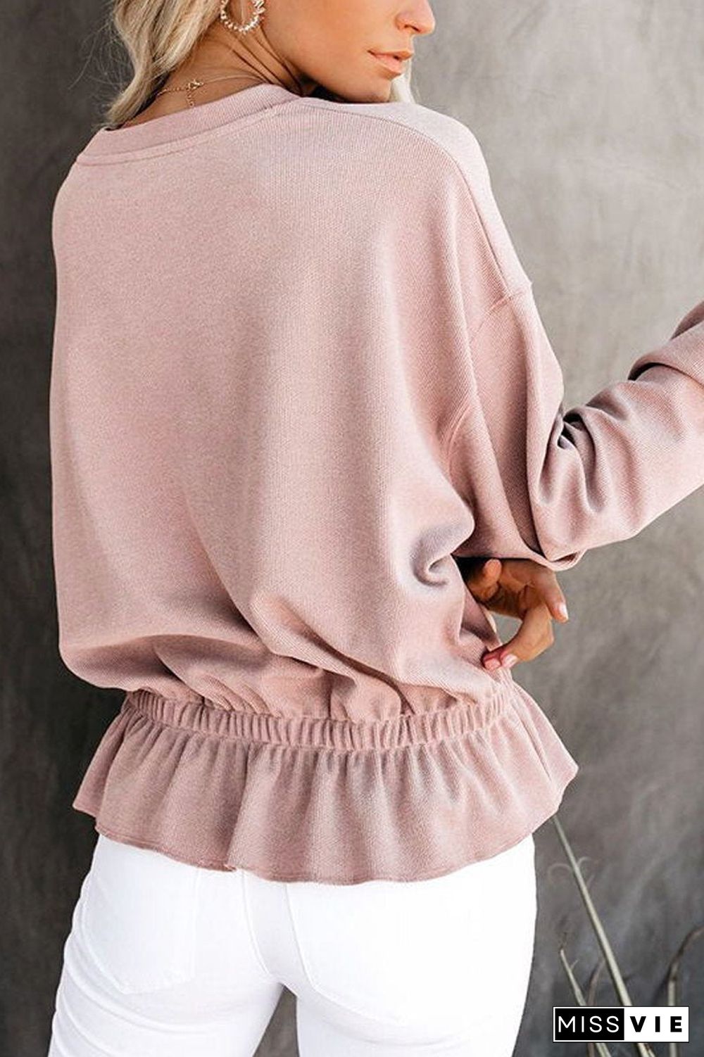 Round Neck Casual Elastic Waist Top