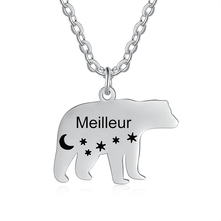 Personalized Mama Bear Necklace Engraved 1 Name Gift For Mother