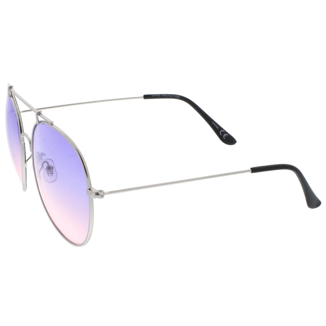 Oversize Metal Double Nose Bridge Slim Arms Gradient Round Lens Aviator glasses 64mm