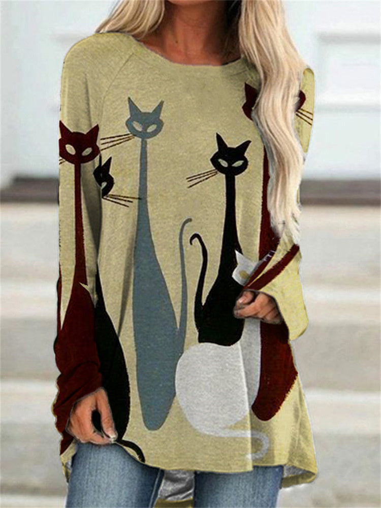Women Long Sleeve V-neck Graphic Floral Printed Top