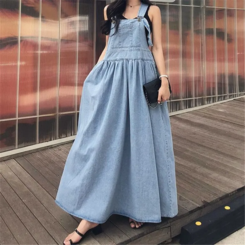 Elegant Demin Dress Sexy Bohemian Sundress Summer Holiday Dress 2022 Vintage Solid Maxi Long Dress Feminnas