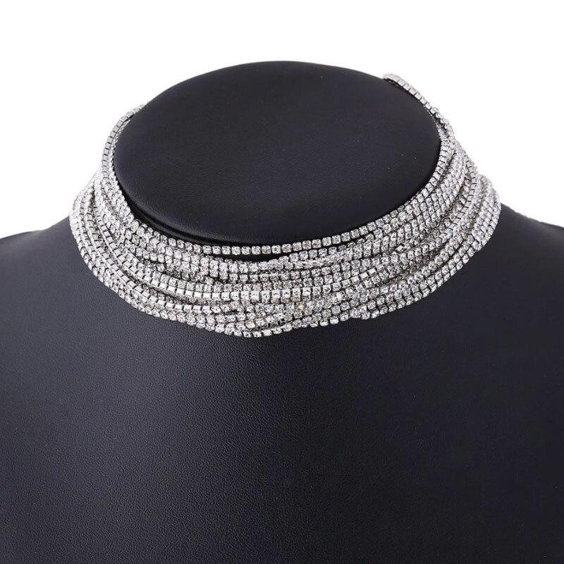 Full Rhinestone Chain Round Multi layer Choker Collar-VESSFUL