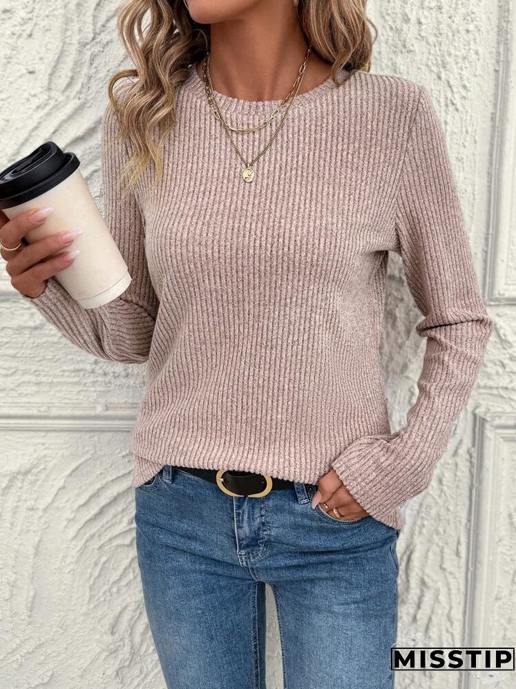 Women's Solid Color Round Neck Long Sleeve Casual T-Shirt