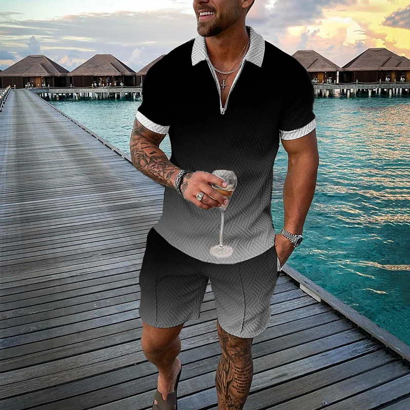 Men's Gradual Casual Short Sleeved Polo Shirt And Short Co-Ord