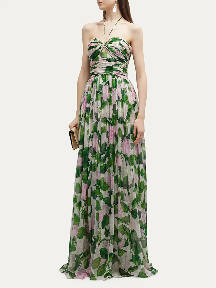 Woherb Casual Long Dress For Women Halter Sleeveless High Waist Hit Color Patchwork Print Slim Dresses Female Summer Clothing Style-Outfit Ideas