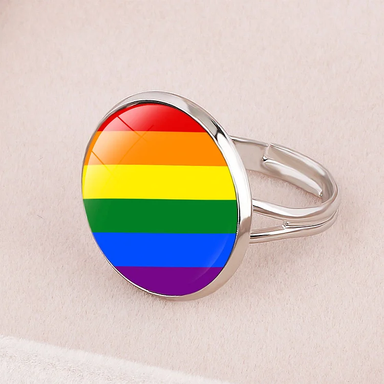 LGBT Gay Pride Gay Themed Time Stone Open Adjustable Ring