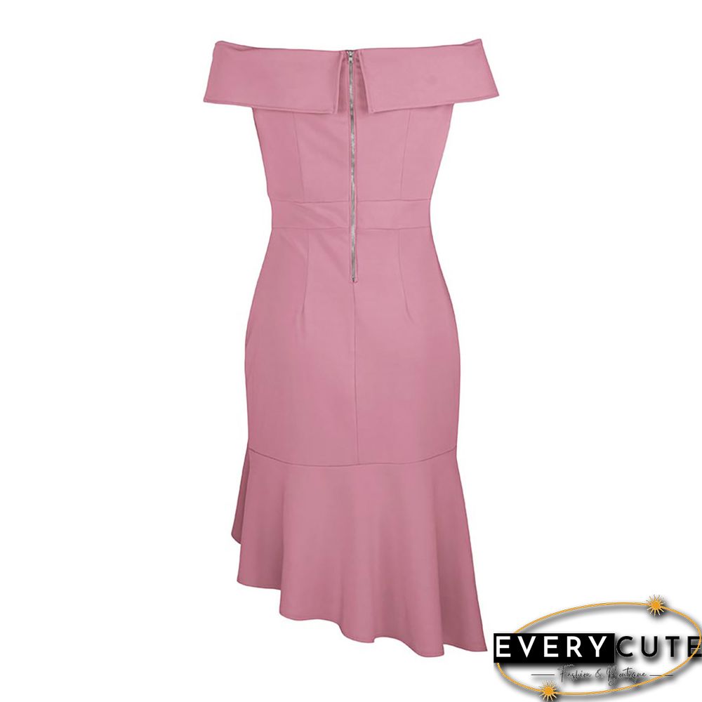 Pink Mermaid Hem Off Shoulder Bodycon Dress