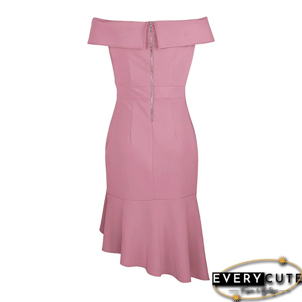 Pink Mermaid Hem Off Shoulder Bodycon Dress